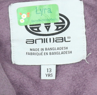 Animal Girls Purple Pullover Hoodie Size 13 Years Graphic Print