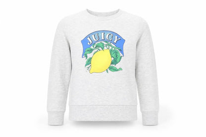 Front view of Juicy Couture girls’ grey pullover top, 7-8 years, graphic logo