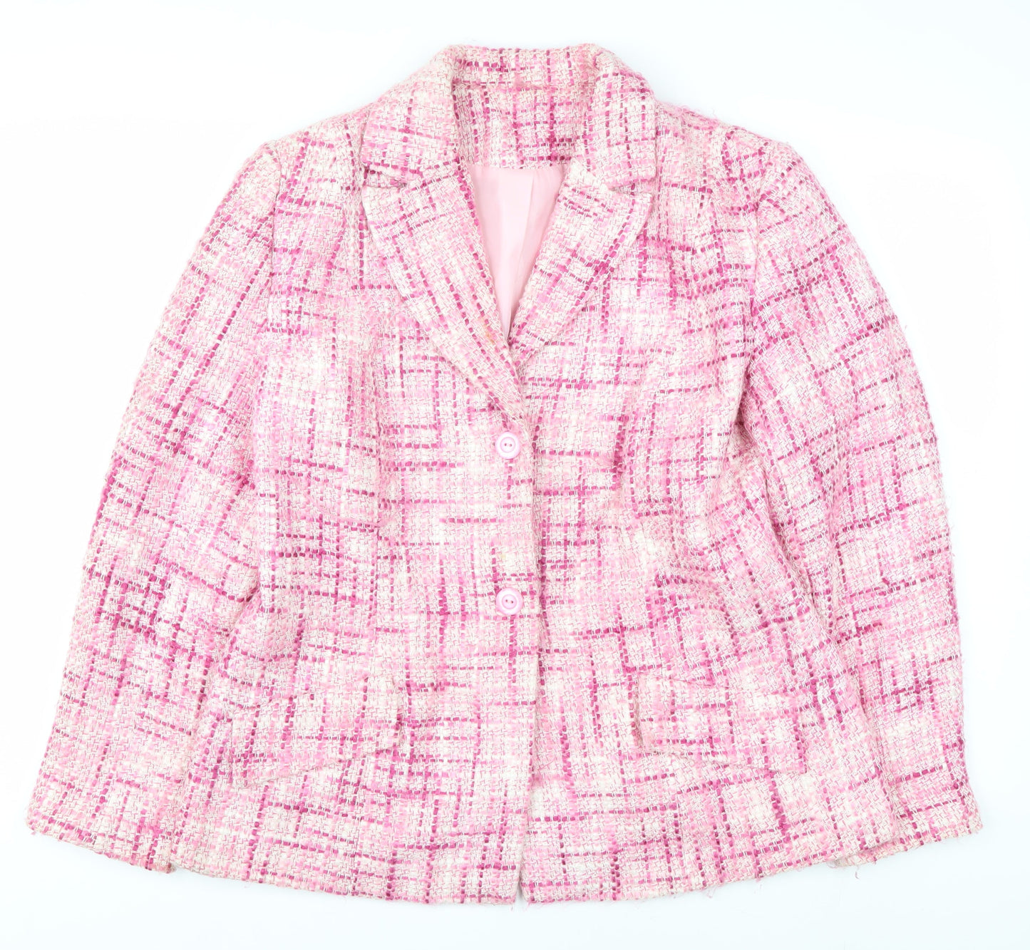 Classics Women's Pink Bouclé Check Suit Jacket Size 16