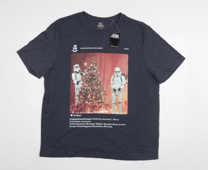 George Men's Star Wars Christmas T-Shirt, 2XL, Blue