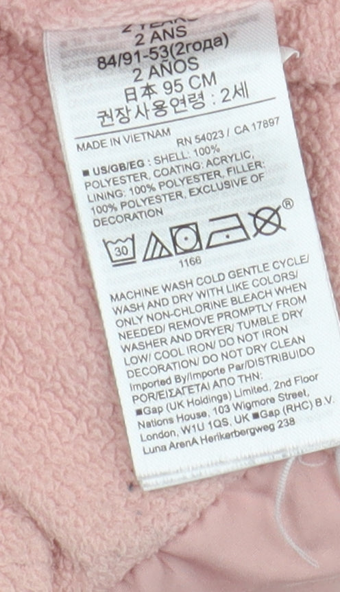 Gap Girls Pink Puffer Jacket, 2 Years, Hooded, Quilted