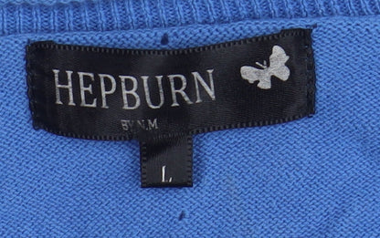 Hepburn Women's Blue Cotton V-Neck Cardigan L
