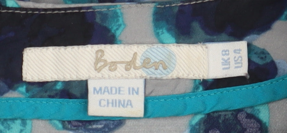 Boden Women's Blue Floral 3/4 Sleeve Blouse, Size 8
