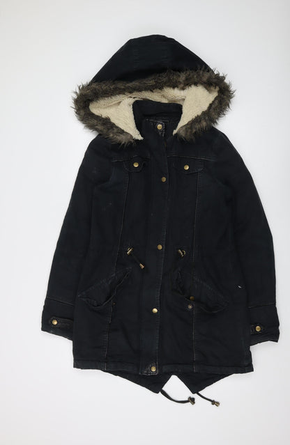 Brave Soul Women's Black Parka Jacket Size 10, Hooded