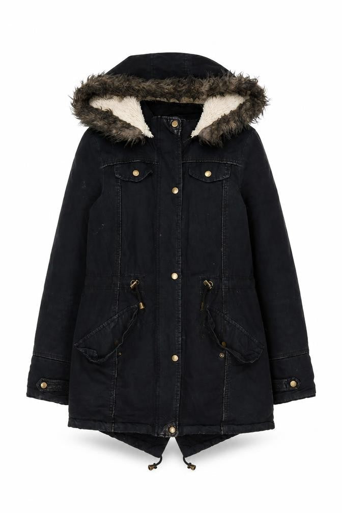 Brave Soul Women's Black Parka Jacket Size 10, Hooded