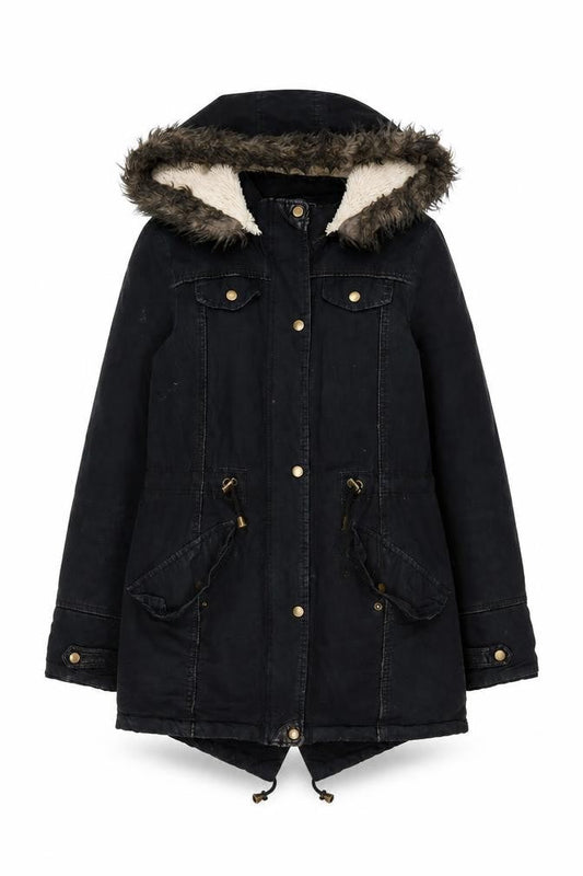 Brave Soul Women's Black Parka Jacket Size 10, Hooded