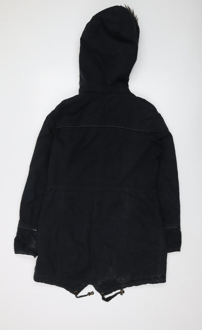 Brave Soul Women's Black Parka Jacket Size 10, Hooded