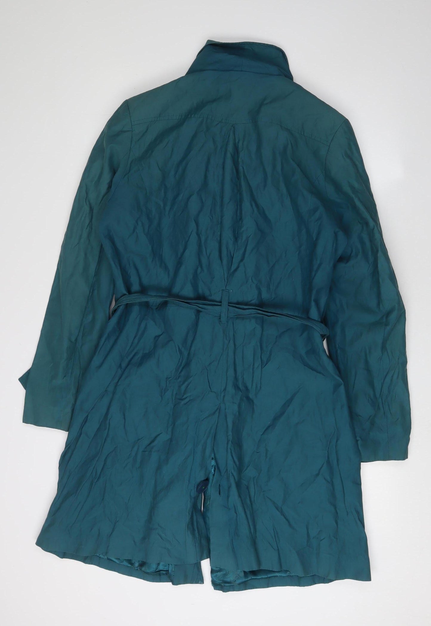 East Women's Blue Trench Coat, Size 14, Belted Mid-Length