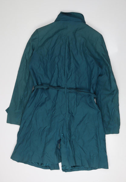 East Women's Blue Trench Coat, Size 14, Belted Mid-Length