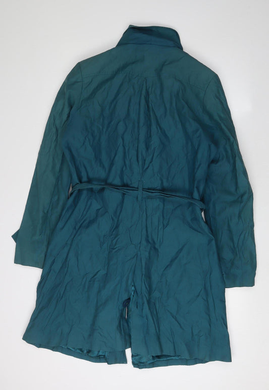 East Women's Blue Trench Coat, Size 14, Belted Mid-Length