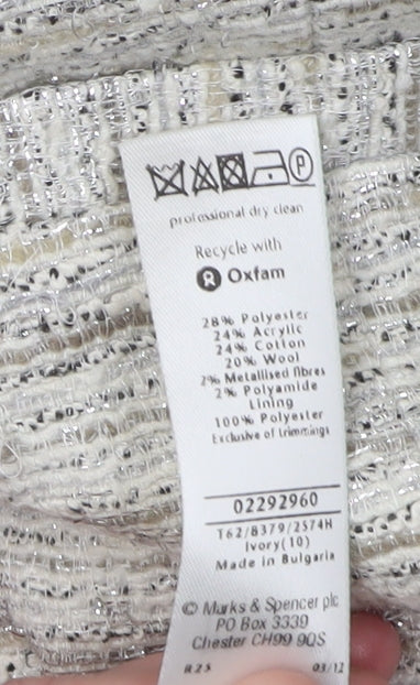 Marks and Spencer Women Ivory Bouclé Crop Blazer Size 10