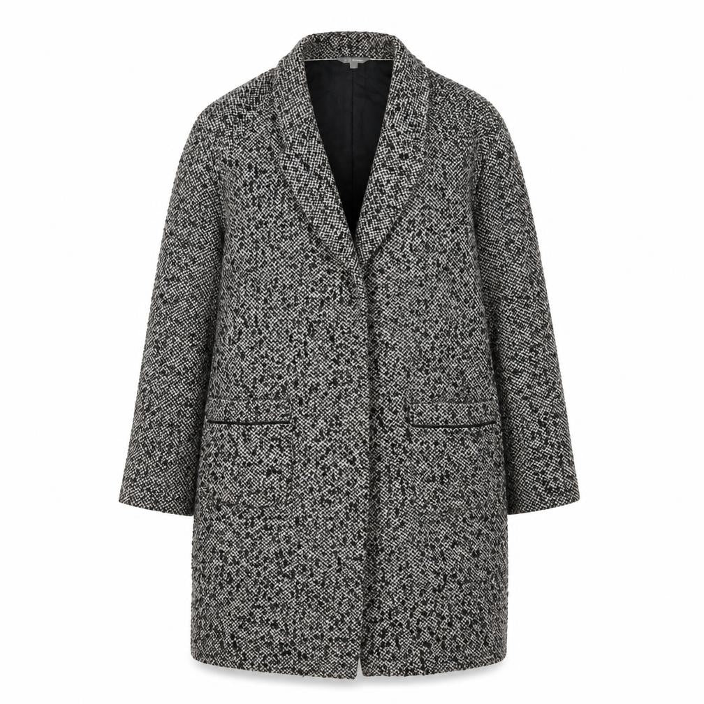 Marks & Spencer Women's Black Tweed Overcoat, Size 14