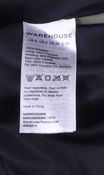 Womens UK Size 8 Warehouse Green Puffer Jacket