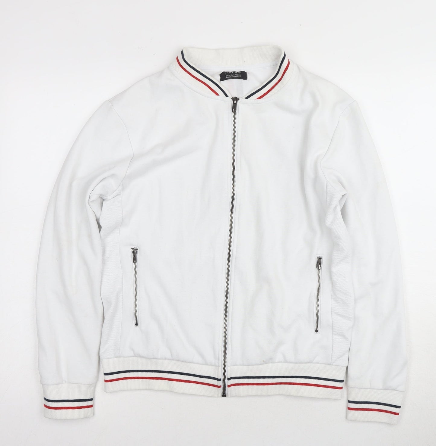 ZARA Men's White Full Zip Hoodie, Size S, Lightweight