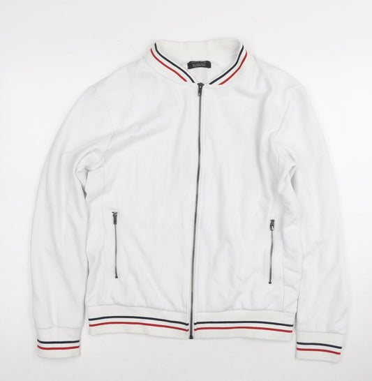ZARA Men's White Full Zip Hoodie, Size S, Lightweight