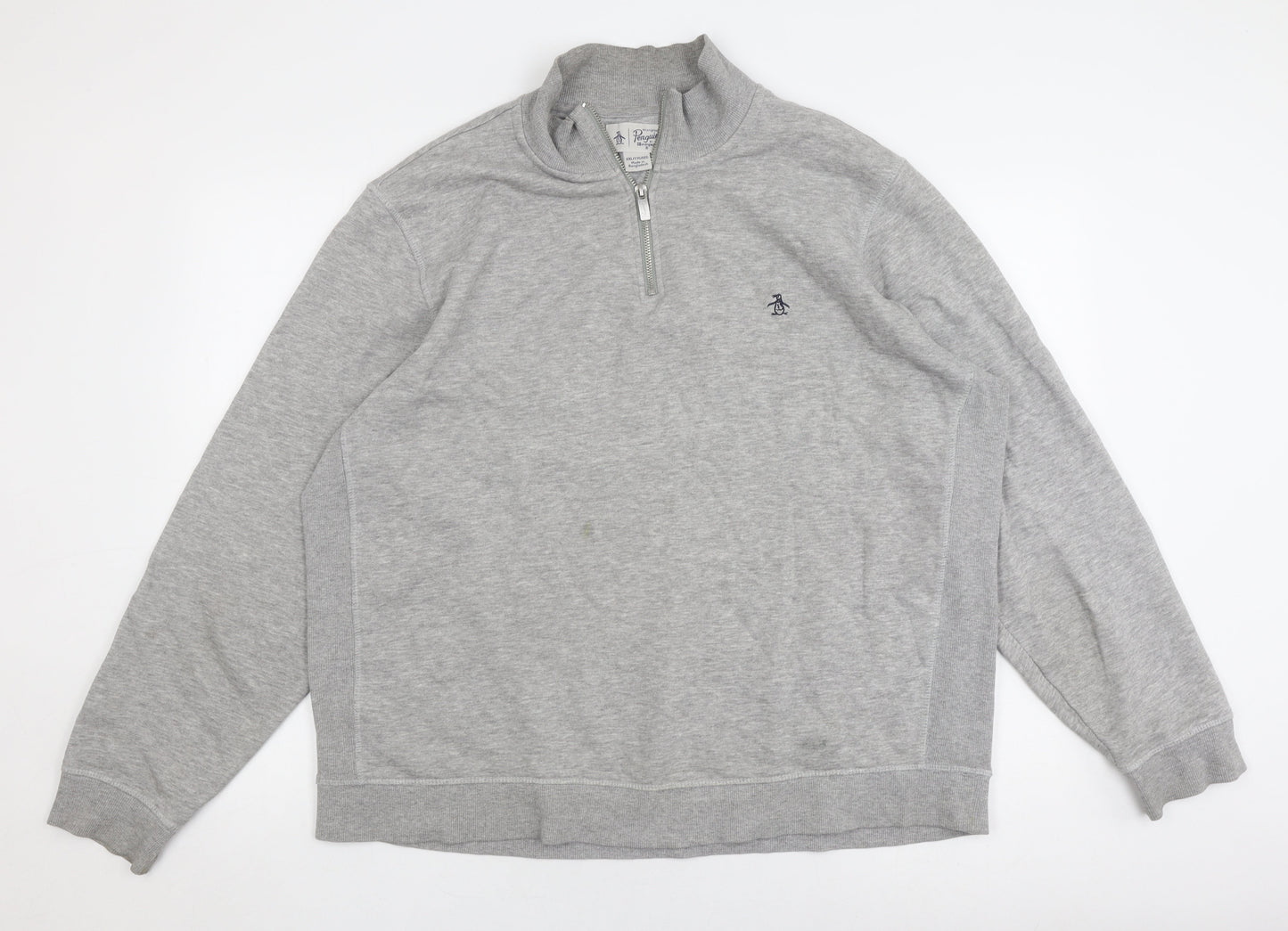Mens UK Size 2XL Original Penguin Grey 1/2 Zip Sweatshirt