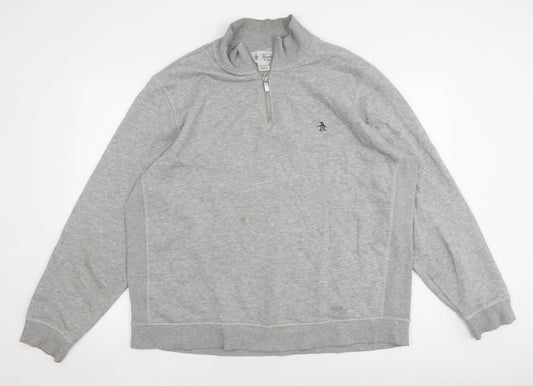 Mens UK Size 2XL Original Penguin Grey 1/2 Zip Sweatshirt