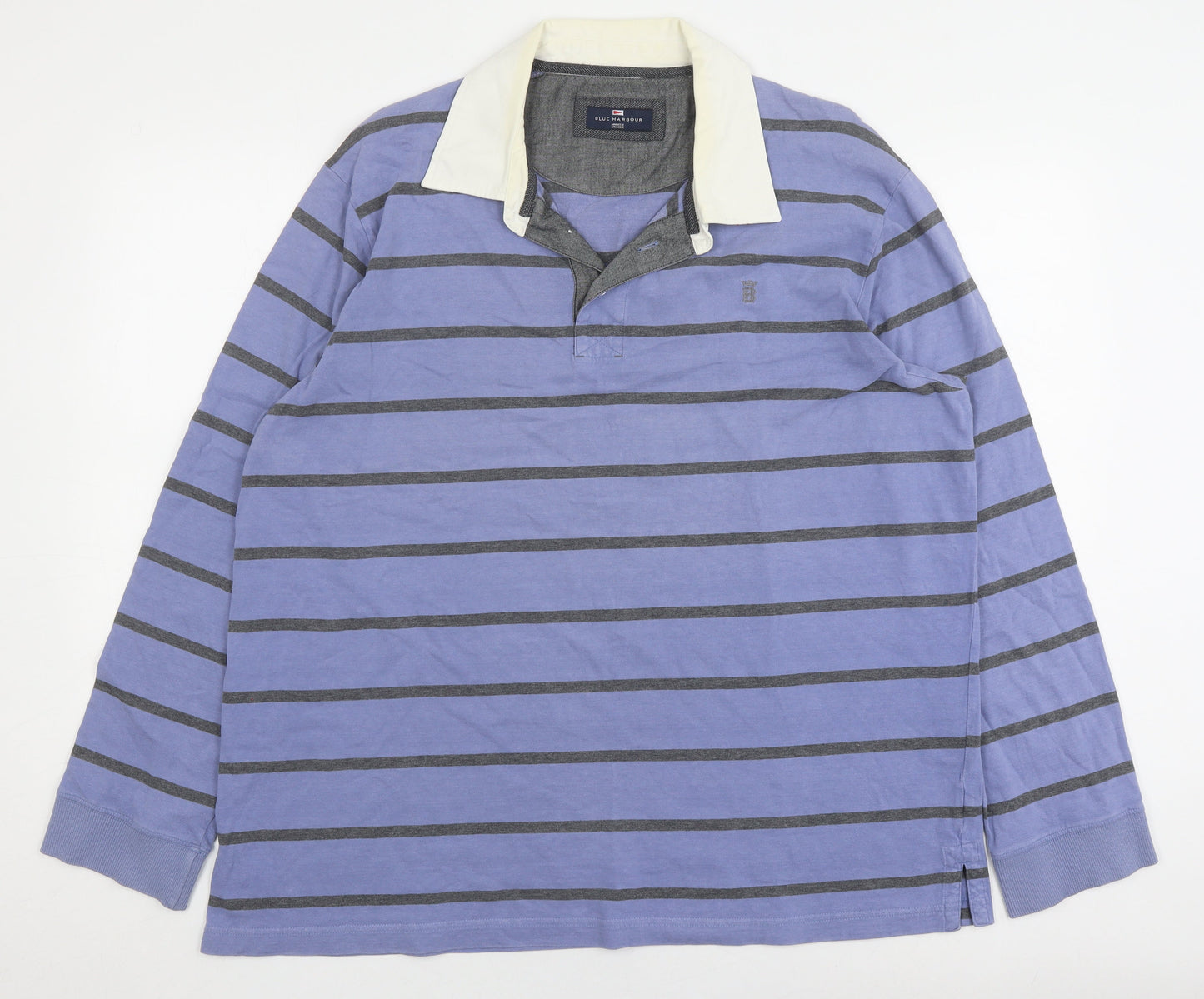 Marks and Spencer Mens Blue Striped XL Long Sleeve Shirt