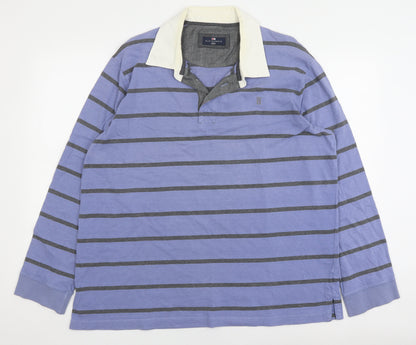 Marks and Spencer Mens Blue Striped XL Long Sleeve Shirt