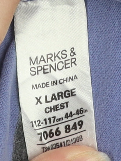 Marks and Spencer Mens Blue Striped XL Long Sleeve Shirt