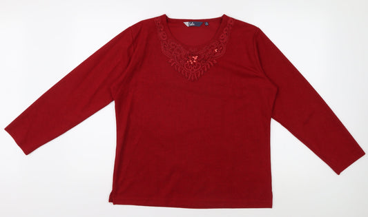 Isle Women's Red Embroidered Long Sleeve T-Shirt, M