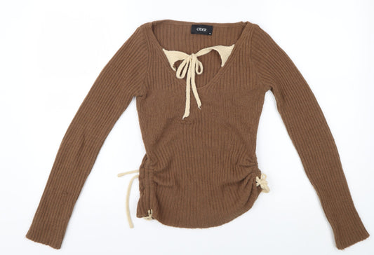 Cider Women's Brown V-Neck Pullover Jumper M