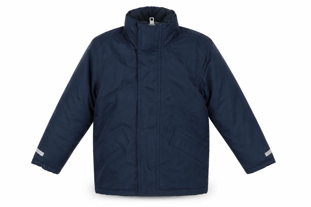Front view of Hill & Woods boys’ blue puffer jacket xs winter coat