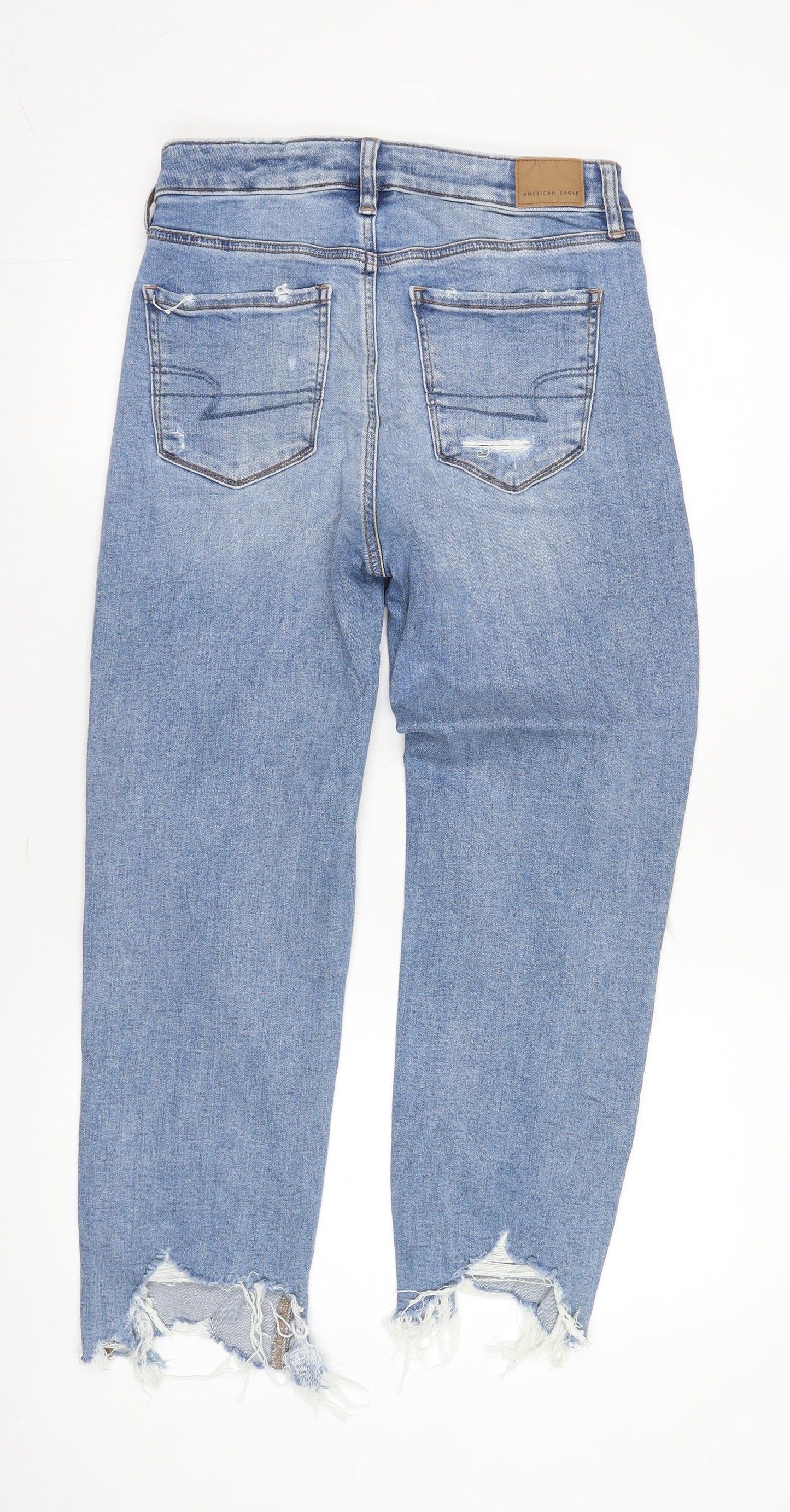 American Eagle Women’s Blue Straight Jeans, Distressed Look