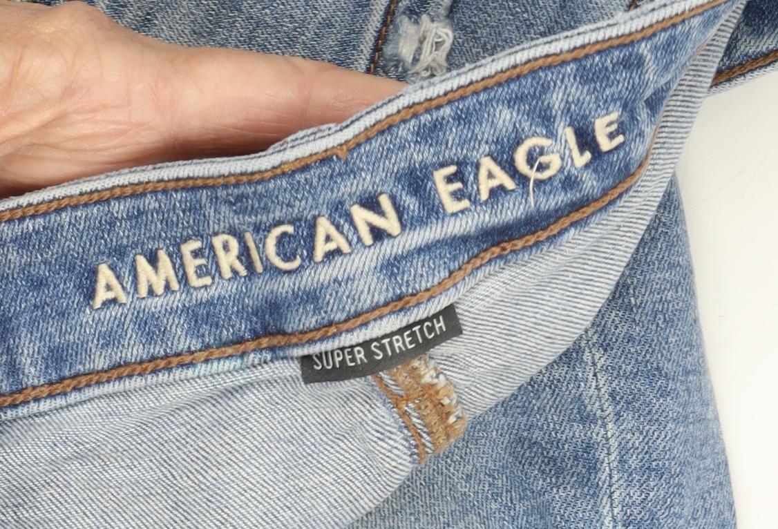 American Eagle Women’s Blue Straight Jeans, Distressed Look