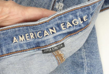 American Eagle Women’s Blue Straight Jeans, Distressed Look