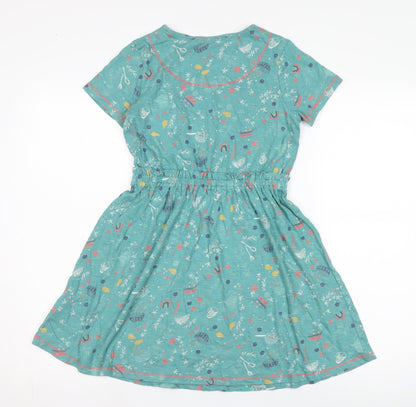 White Stuff Girls Green Novelty A-Line Dress 9-10 Years