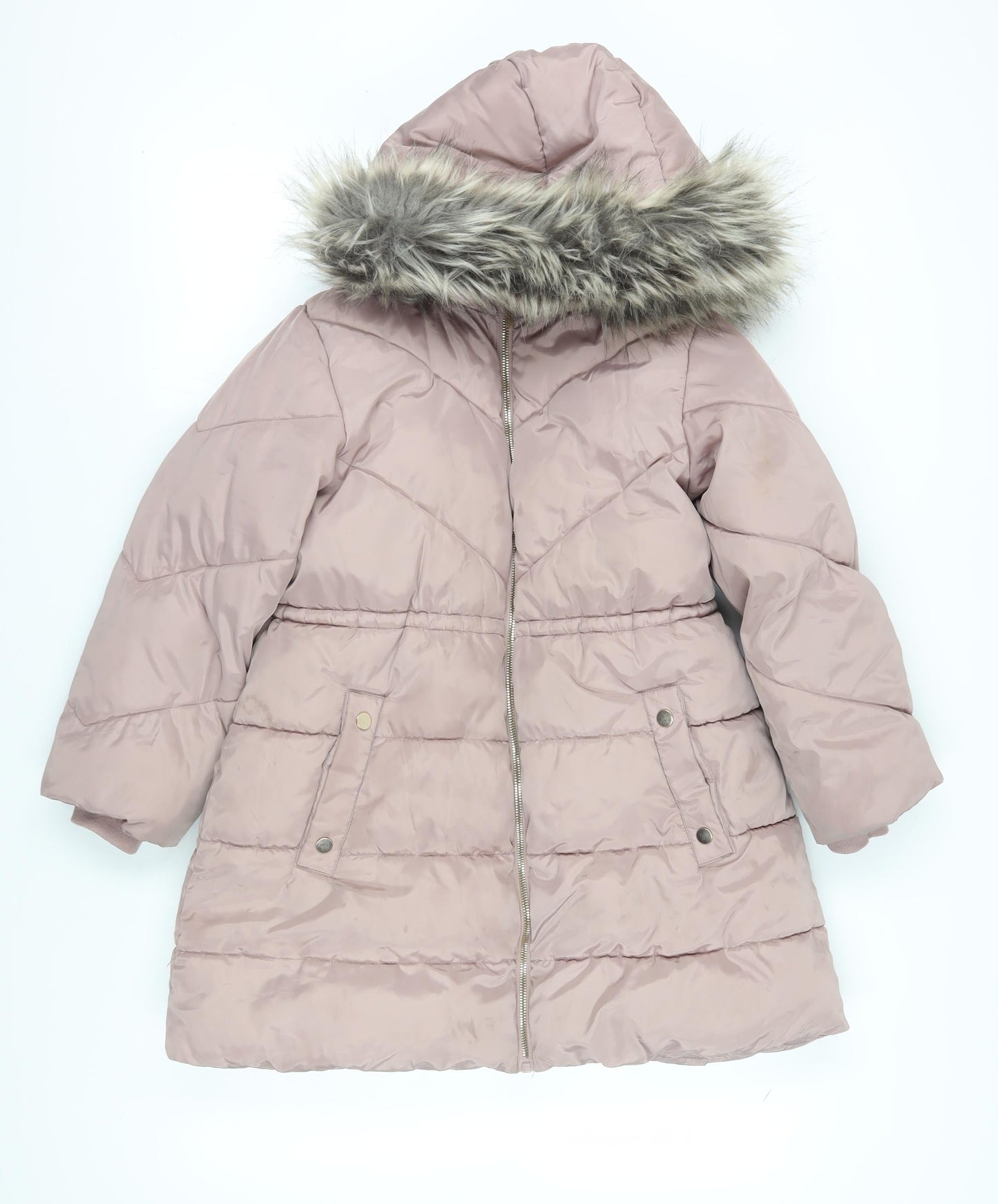 Next Girls Pink Puffer Jacket with Fur Trim Hood Size 10
