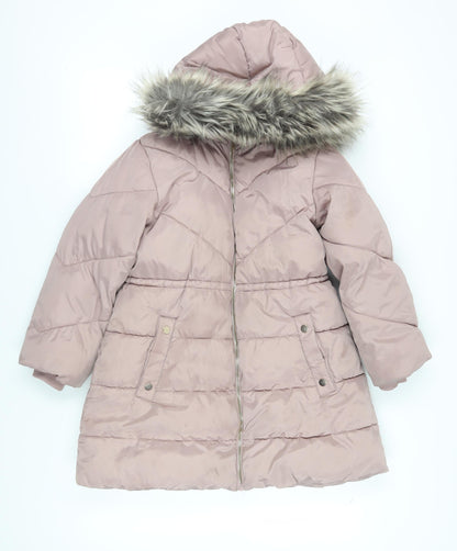 Next Girls Pink Puffer Jacket with Fur Trim Hood Size 10