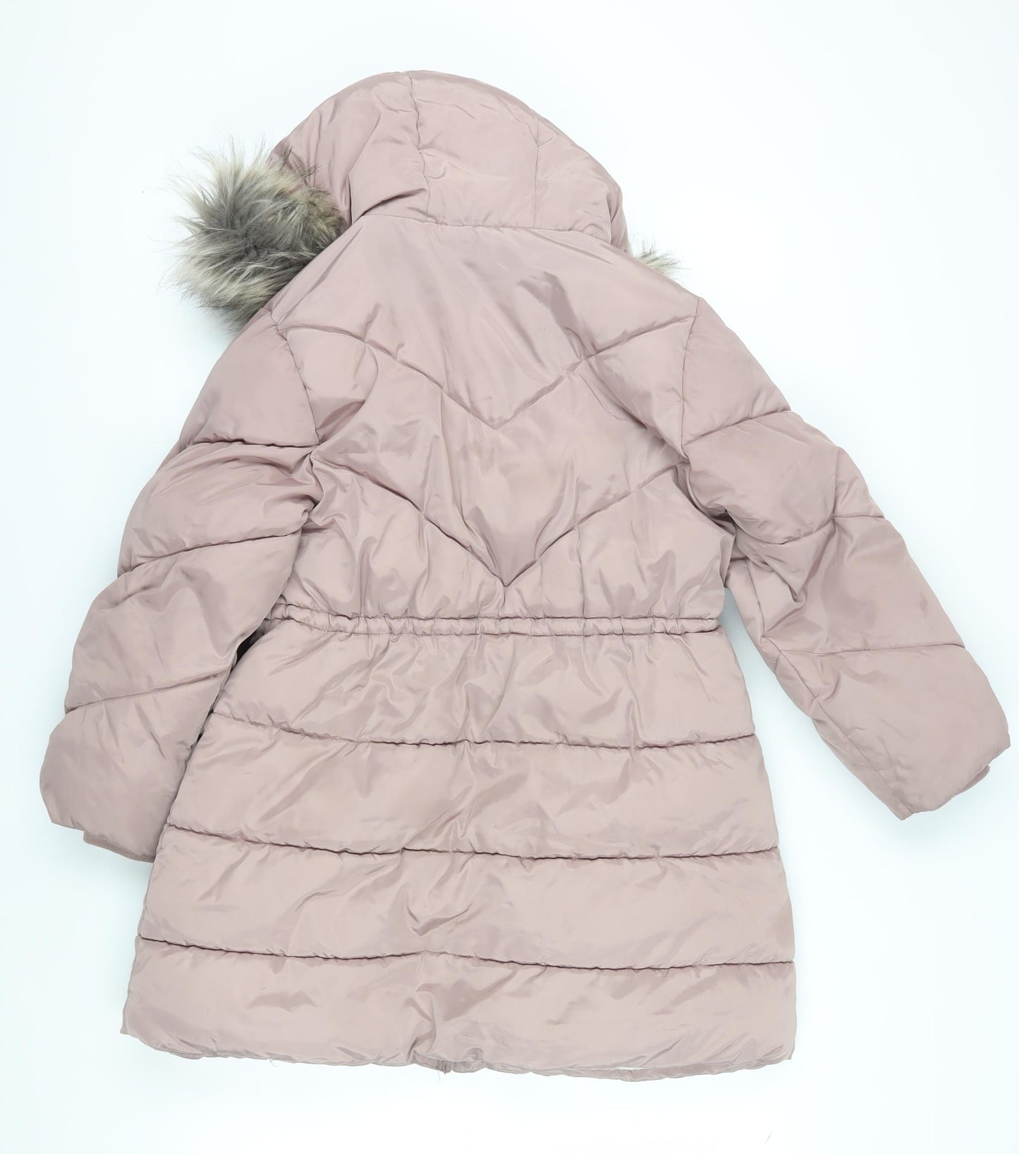 Next Girls Pink Puffer Jacket with Fur Trim Hood Size 10