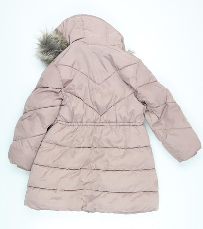 Next Girls Pink Puffer Jacket with Fur Trim Hood Size 10