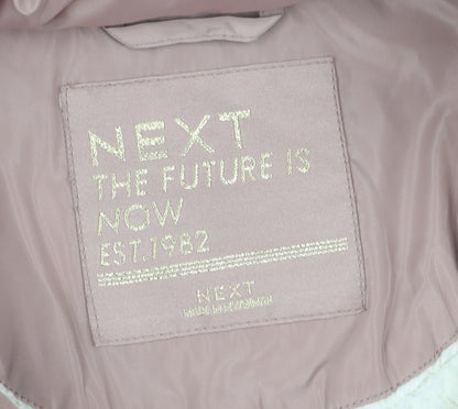 Next Girls Pink Puffer Jacket with Fur Trim Hood Size 10