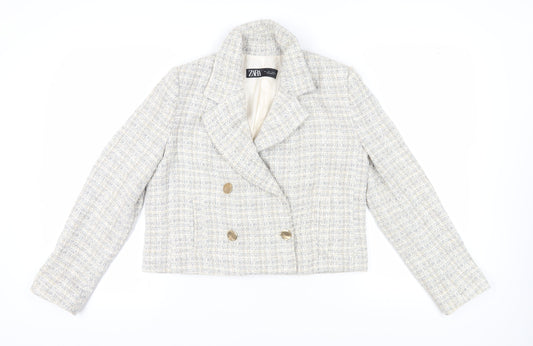 Zara Women's Beige Tweed Cropped Blazer Size 16