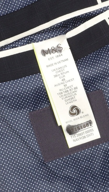 Mens UK Size 38 Marks and Spencer Regular Blue Suit Jacket