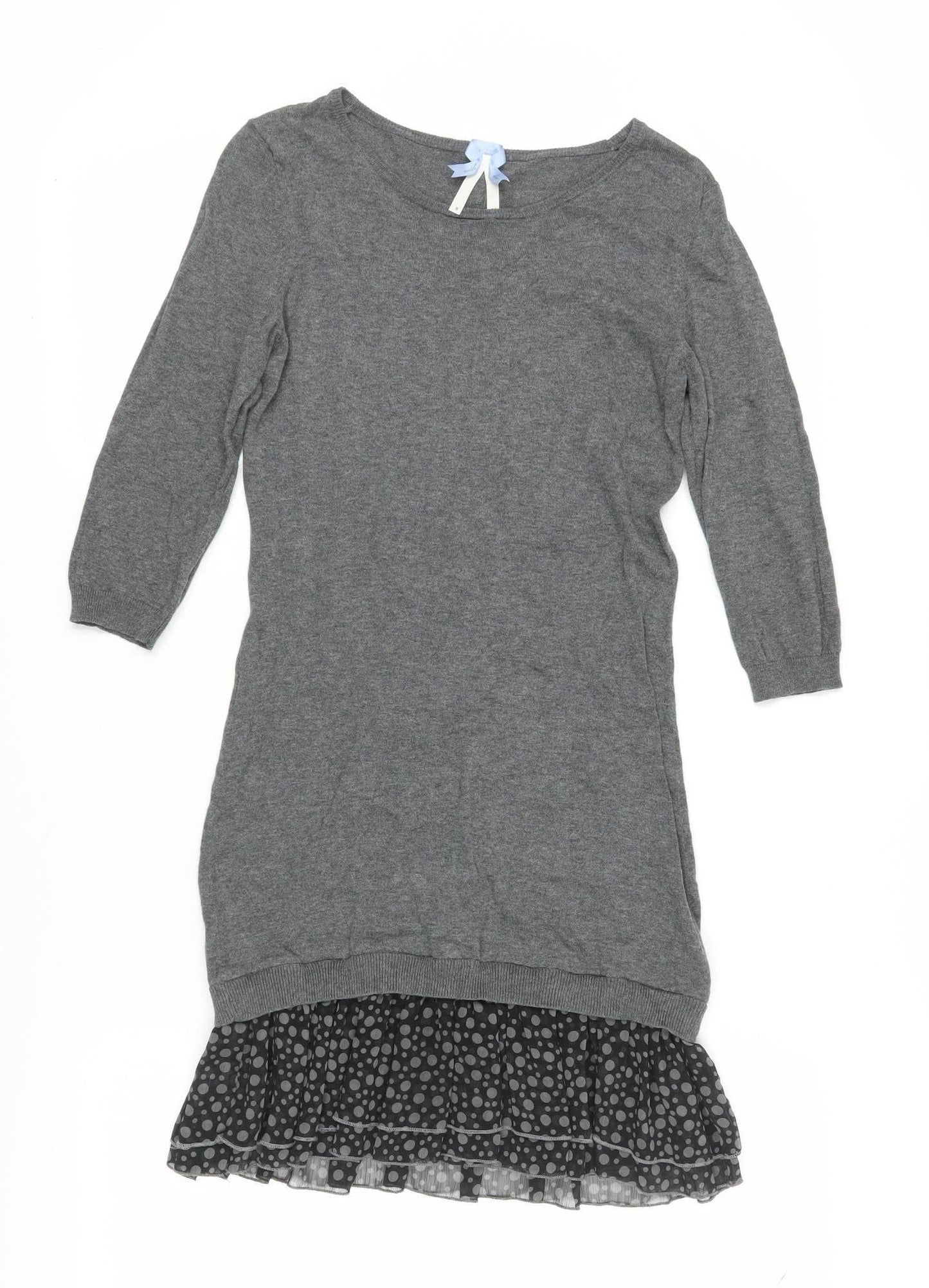 Next Grey Shift Dress Women Size 8 Polka Dot Hem