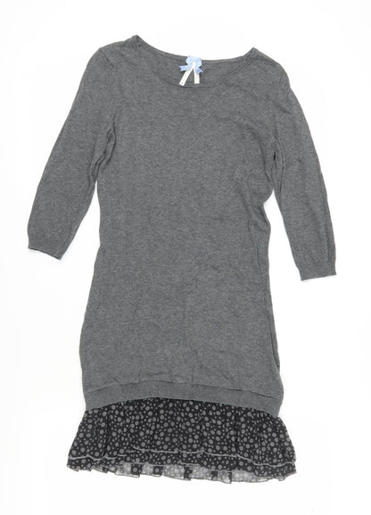 Next Grey Shift Dress Women Size 8 Polka Dot Hem