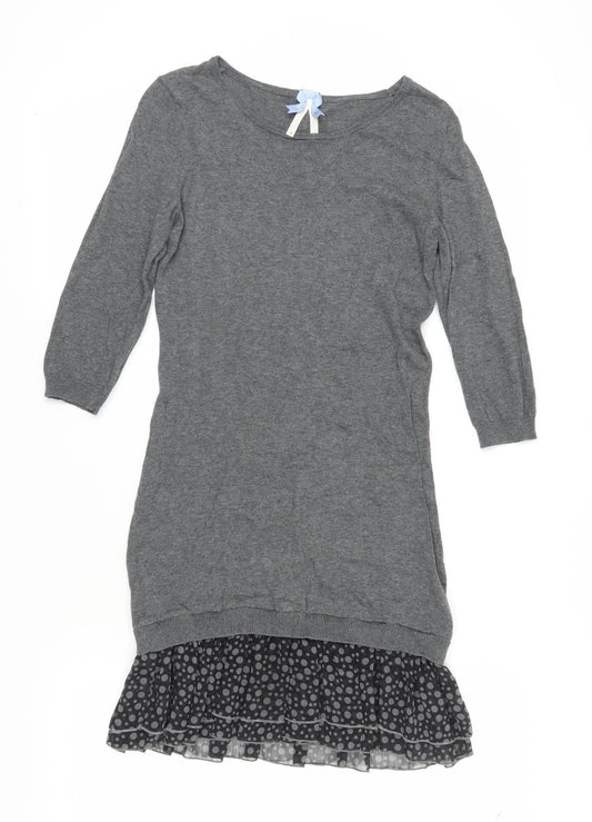 Next Grey Shift Dress Women Size 8 Polka Dot Hem