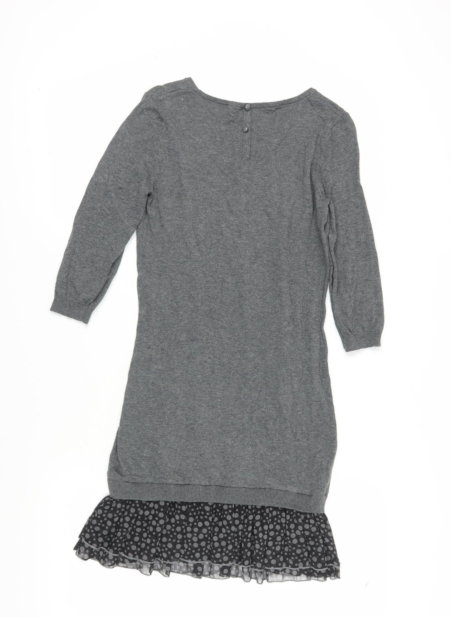 Next Grey Shift Dress Women Size 8 Polka Dot Hem