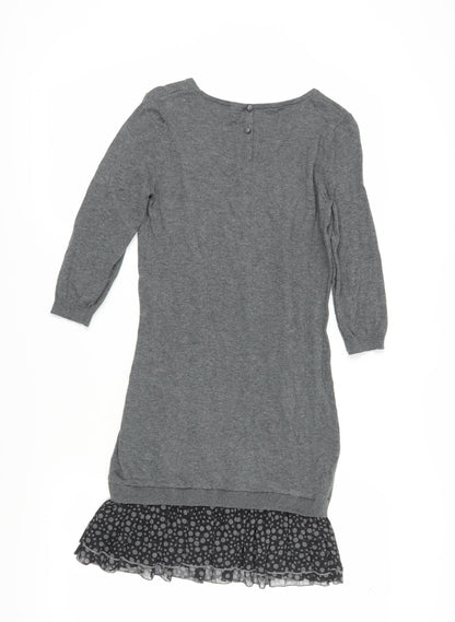 Next Grey Shift Dress Women Size 8 Polka Dot Hem