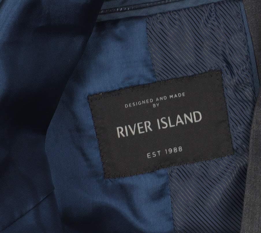 Mens UK Size 38 River Island Regular Grey Suit Jacket