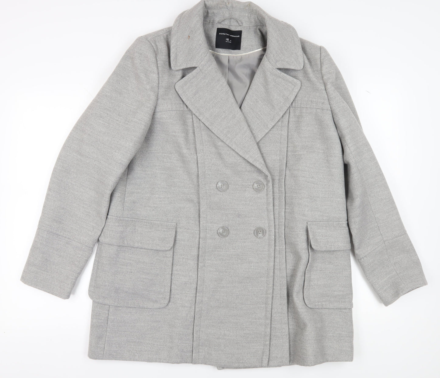 Womens UK Size 16 Dorothy Perkins Grey Pea Coat
