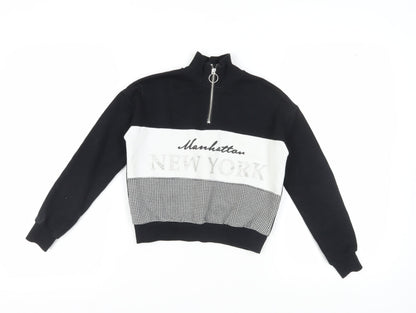 H&M Girls Black Full Zip Sweatshirt 9-10 Years