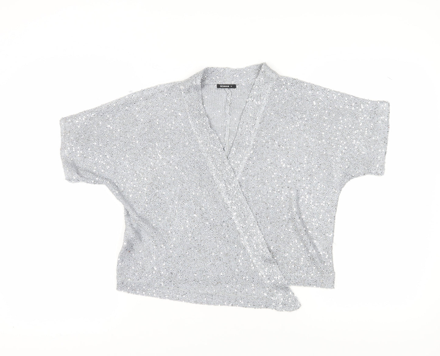 Womens UK Size 14 Roman Silver Wrap Jumper