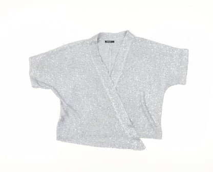 Womens UK Size 14 Roman Silver Wrap Jumper