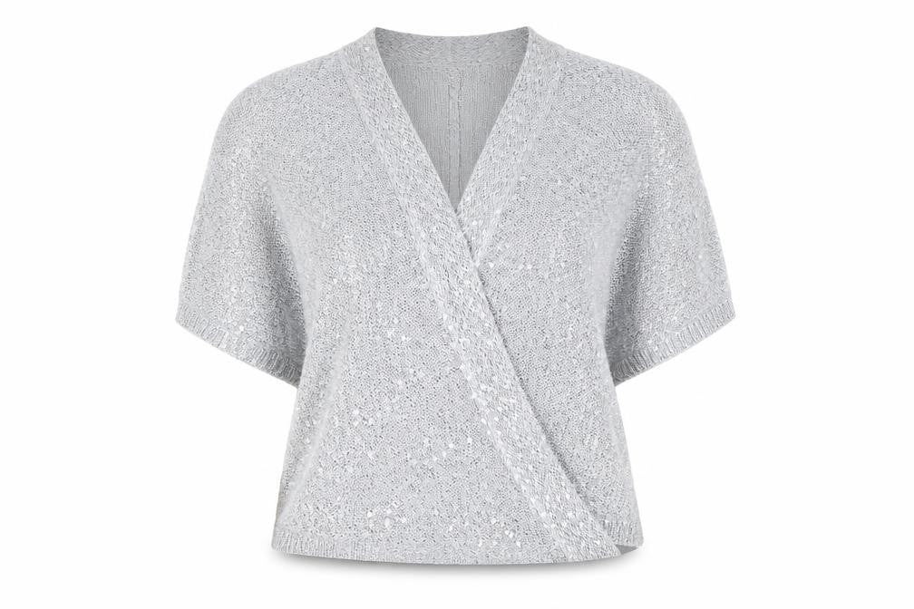 Womens UK Size 14 Roman Silver Wrap Jumper