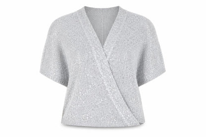 Womens UK Size 14 Roman Silver Wrap Jumper